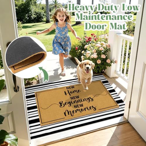 2 Pcs Welcome Mats Front Door Home Strip Layering Rugs for Outside Entrance - color: 2 Pcs Coir New Beginning