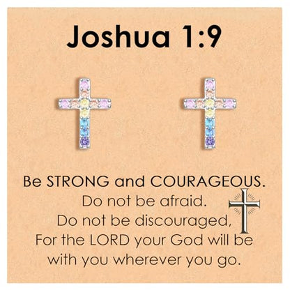 CERSLIMO Cross Earrings for Girls Kids, Christian Confirmation Communion Baptism Catholic Religious Christmas Birthday Inspirational Gifts for Women Teens Teenager Granddaughter Goddaughter - style: Joshua 1:9