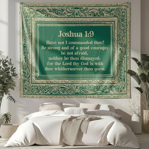 NIPINUS Christian Wall Tapestry with Bible Verses - Joshua1:9,Large tapestry wall hanging,Green Retro Motivational Flags Tapestry for Bedroom, Dorm, Living Room Decor Wall Art, 50×60 inches - color: Joshua1:9 green