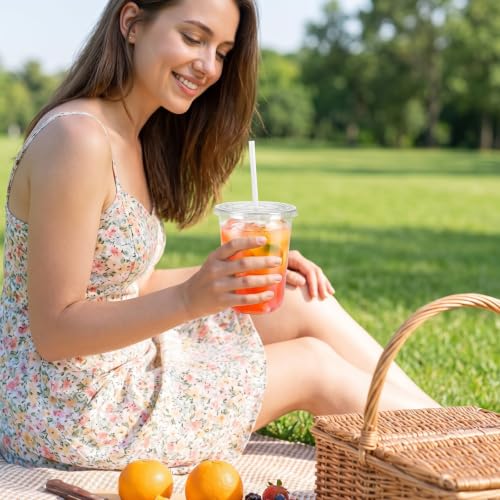 Jnnzzggu 50 Pack Clear Plastic Cups with Lids and Straws,16OZ - size: 50 pack16oz