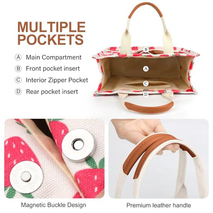 LHMTQVK Canvas Tote Bag for Women, Work & Bible Study Handbag - color: Strawberry