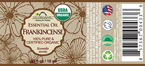 US Organic 100% Pure Frankincense Essential Oil, USDA Certified Organic, Steam Distilled, Boswellia serrata, Origin India, Use Topically or in Diffuser (10 ml, Value 2 Pack) - size: 0.33 Fl Oz (Pack of 2)