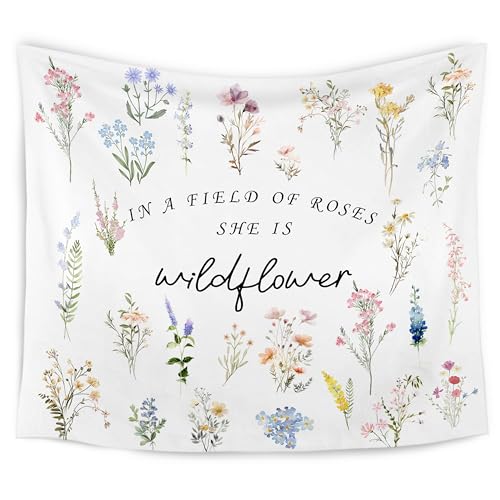 WARDOS Boho Floral Tapestry, in a Field of Roses She Is a Wildflower Tapestry Wall Hanging, Boho Wildflower Wall Blanket Decor for Baby Girls Room Toddler Nursery Bedroom, 50x60 Inch - color: flower one