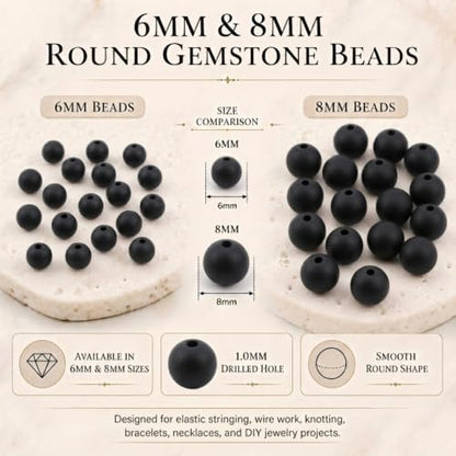 Cherry Tree Collection 100PCS 6mm Black Agate Matte Round Bead Craft Kit - color: black agate matte, size: 6mm