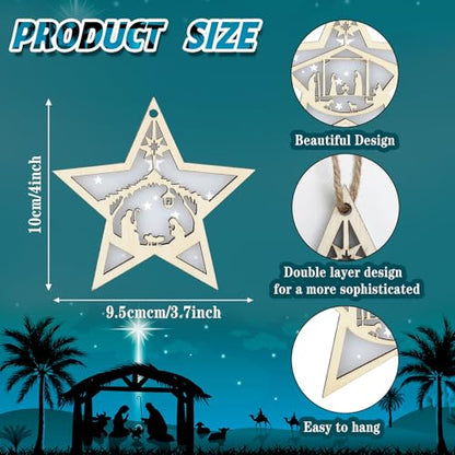 Bucherry 8 Pcs Christmas Nativity Scene Ornaments Wood Christmas Hanging Ornament Acrylic 3D Cut File Ornament Nativity Scene Keepsake for Xmas Tree Birth of Jesus Decoration(Star) - style: Star