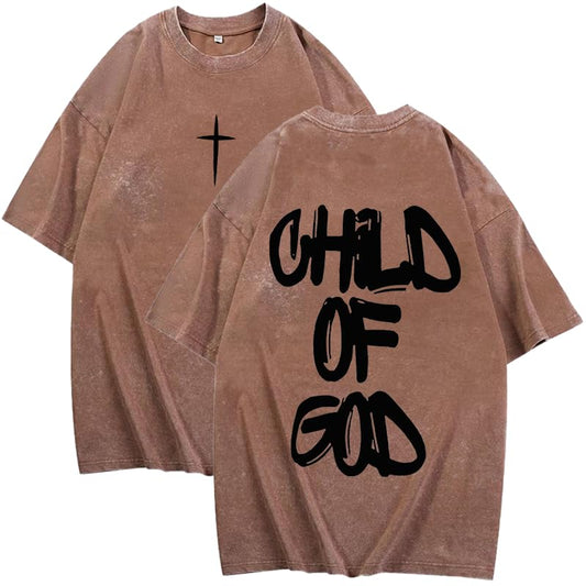 Men's Oversized T-Shirt God Jesus Faith Religious Christian Shirt Unisex Casual Vintage Streetwear Baggy Acid Wash Tops - color: Coffee, size: Small