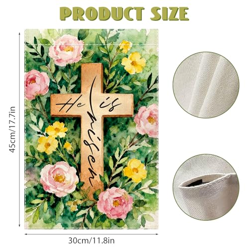 He Is Risen Garden Flag 12x18 Inch Double Sided, Religious Easter Cross Garden Flags for Outside, Welcome Spring Flowers Yard Flag for Home Outdoor Holiday Decorations(ONLY FLAG) - color: Flowers