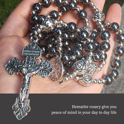 8mm Hematite rosary beads catholic for men and women