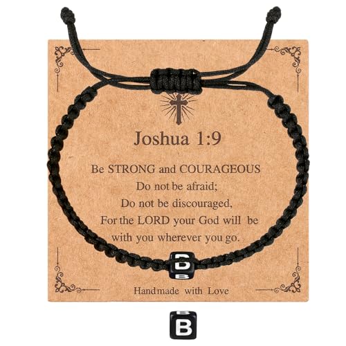Handmade Letter Initial Bracelets A M K for Women Men Teens Cross Bracelet Black Rope Braided Jewelry Jesus Christian Bracelets Gift - color: B