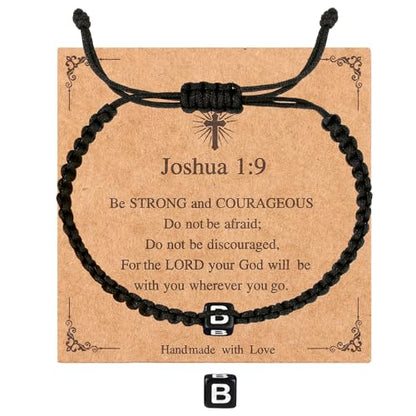 Handmade Letter Initial Bracelets A M K for Women Men Teens Cross Bracelet Black Rope Braided Jewelry Jesus Christian Bracelets Gift - color: B