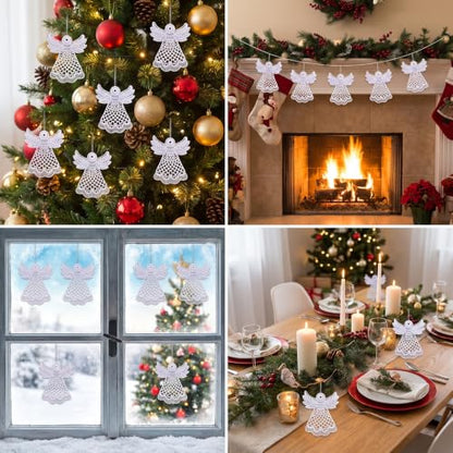 Lunmon 48 Pcs Christmas Crochet Angels Ornaments for Christmas Tree, White - style: Christmas Angels