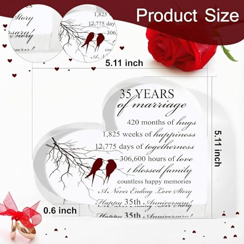 Qunclay 35th Marriage Gift for Parents Couple 35 Years Wedding Anniversary Souvenir Heart Marriage Keepsake Wedding Anniversarys Decorations for Women Men Mom Husband Wife He She Friend Grandparents - style: 35th