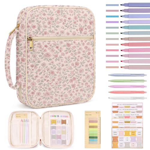 Britimes Bible Cover Case for Women, Pink Bible Cover with Accessories - color: Pink Floral
