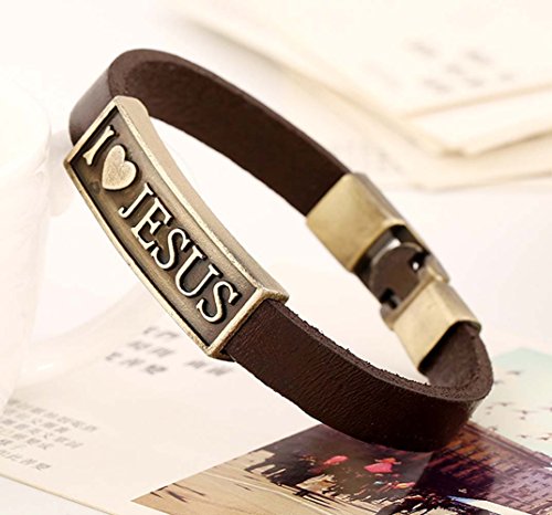 Men Punk Alloy Leather Bracelet Cross Bracelet Bangle Wristband - color: Jesus