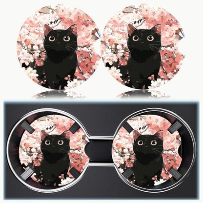 Ceramic Car Cup Holder Coasters Set of 2, 2.56 in Cute Kitten - color: Cute Kitten