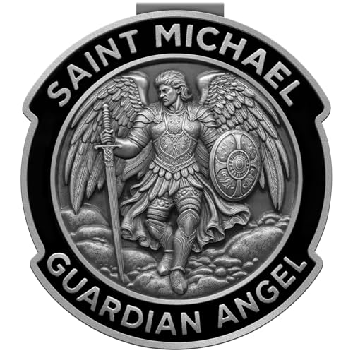 St Michael Car Visor Clip, St. Michael Visor Clip, Guardian Angel Car Accessories Christian Religious Safety Gift for New Driver Family Friend (Antique Silver) - color: Antique Silver