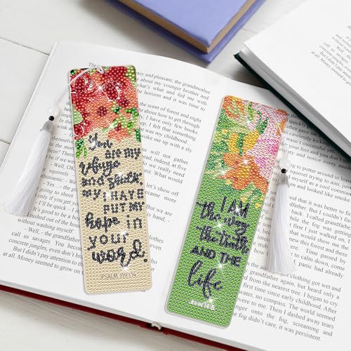 8 Pieces Christian Bible Verse Diamond Art Bookmarks 5d Christian Beaded Bookmark Acrylic Tassel Bookmark for DIY Making Beginners Adults Arts Craft Supplies (Floral Christian) - color: Floral Christian