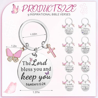 Nosiny 9 Pcs Christian Gift for Women Bulk Bible Verse Religious Keychain Baptism Faith Flower Cross Inspirational Gifts - style: Butterfly, Cross