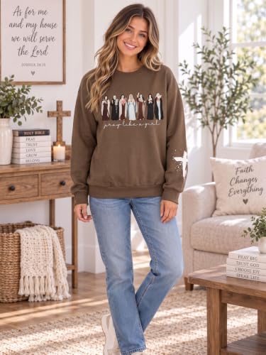 MOUSYA Women Christian Sweatshirt Psalms 91 Sleeve Print Sweatshirt Bible Verse Pullover - color: Brown-412, size: Medium