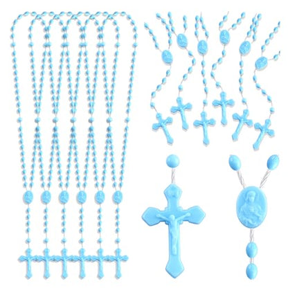 12Pcs Blue Plastic Rosary Beads, 17 Inch Catholic Bulk Rosaries Necklaces - color: Blue
