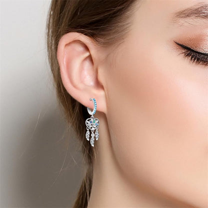 925 Sterling Silver Cute Animal Unique Huggie Hoop Earrings for Women - color: Tree of Life Dreamcatcher