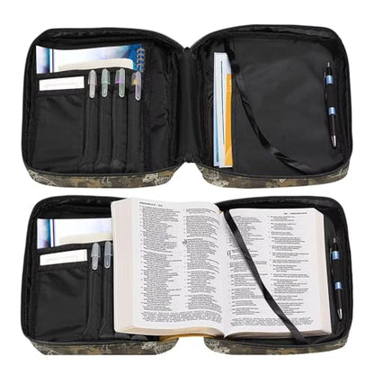 Coldinair Camouflage Dinosaur Bible Covers for Women Bible Case with Bookmark Large Carrying Book Case Church Bag Protective with Pocket and Zipper - color: Camouflage Dinosaur
