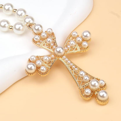 Pearl Cross Necklace Big Cross Pendants Necklaces for Women Chunky Pearl Necklace Gothic Cross Necklace Punk Vintage Cross Jewelry Women - style: Punk