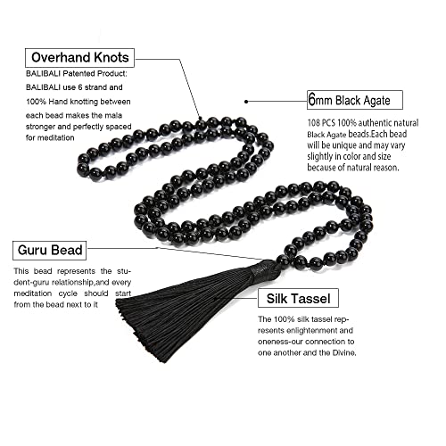 6MM Mala Beads Long Necklace for Meditation Prayer - style: Natural Black Agate