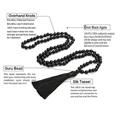 6MM Mala Beads Long Necklace for Meditation Prayer - style: Natural Black Agate