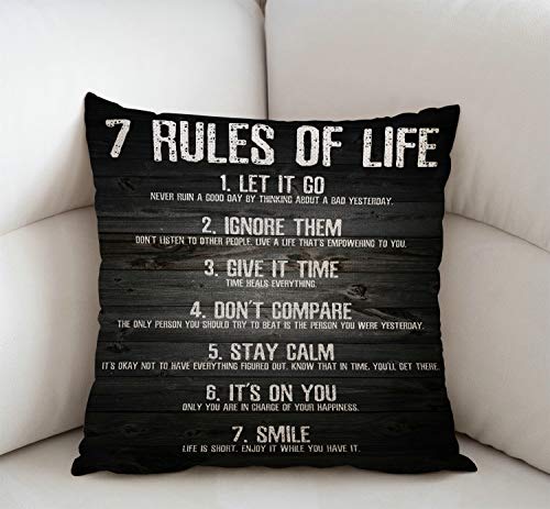 Swono 7 Rules of Life Motivational Quotes Throw Pillow Case Cushion Cover Cotton Linen 18x18 Inches for Sofa Couch - color: Sw-001