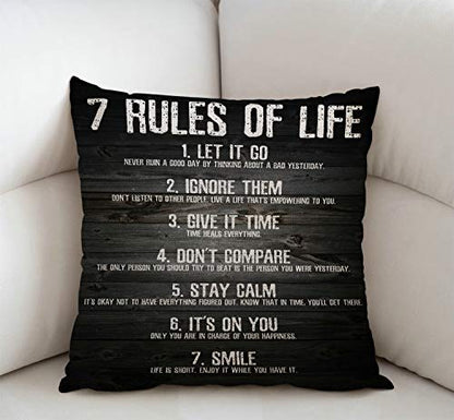 Swono 7 Rules of Life Motivational Quotes Throw Pillow Case Cushion Cover Cotton Linen 18x18 Inches for Sofa Couch - color: Sw-001