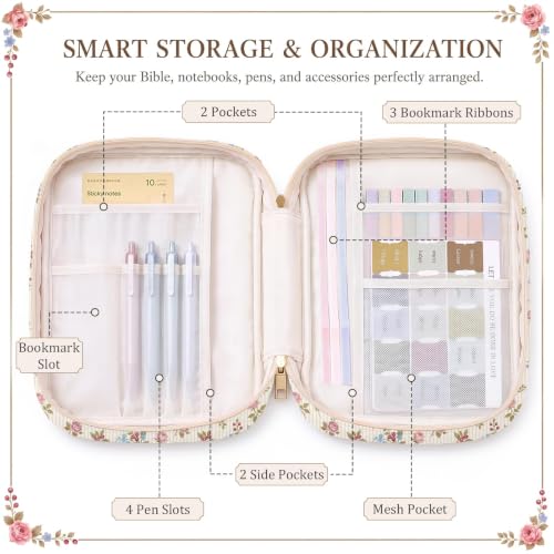 Britimes Bible Cover Case for Women, Bible Cover with Accessories, Rose - color: Rose Floral
