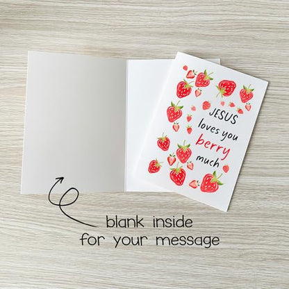 Jesus Loves You Berry Much Pun Card Sweet Christian Encouragement Cards Bible-Inspired Gift for Faith Prayer Friend Family Sunday School Student Bestie Coworker - color: Jesus Loves You Berry Much