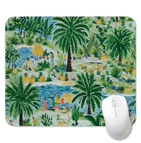 Green Tropical Palm Tree Island Scene Mouse Pad for Desk, Botanical Jungle Nature Landscape Mousepads with Anti-Slip Rubber Base for Computer Laptop Home Office Desk Accessories, 9.5x7.9 Inch - color: Square mouse pad-Tropical coast
