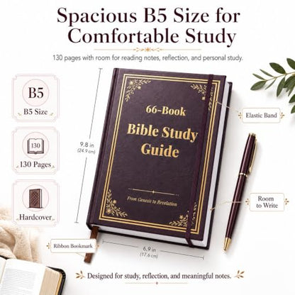 66-Page Bible Study Guides and Devotional Journal with Daily Scripture Quotes, Prayer Prompts, Cross-References, and Reflection Guides - A Comprehensive Year-Long Plan and Christian Gift