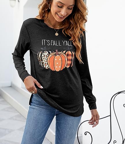 Womens Pumpkin Graphic Sweatshirts Crewneck Casual Fall Long Sleeve Tops - color: Black, size: X-Large