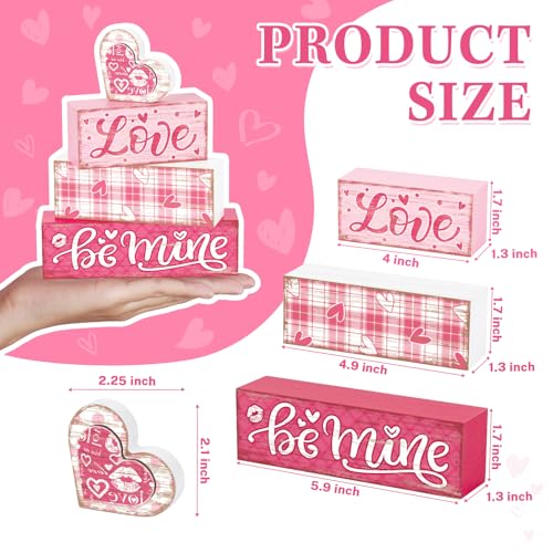 Britimes Tiered Tray Decor Set, 4 Pack, Wooden Table Sign, Valentine Plaid - style: Pink Love Plaid