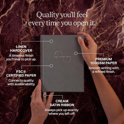 THE INNER VOICE Guided Journal for Women & Men, 365 Prompts for Self Care - color: Charcoal Gray