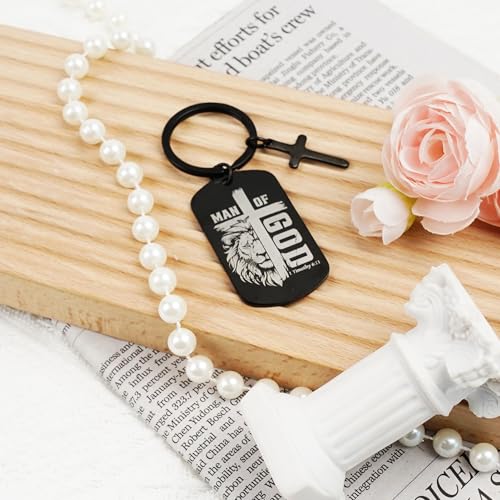 Keychain for Men Boys, Dog Tag Style Key Chain, Black Key Rings Birthday Christmas Veteran Day Gifts - style: Christian