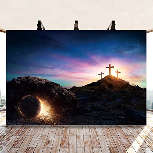 7x5Ft Polyester Empty Tomb Photography Backdrop Easter Resurrection of Jesus Christ Background Sepulcher Lord Pray Sunday Christian Christmas Easter Holy Lights Religious Belief Studio Props - size: 7x5ft-Polyester