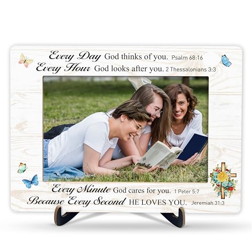 Christian Picture Frame, Religious Wooden Photo Frame With Stand For Office Home, Inspirational Scripture Gifts For Women, Bible Verses Gifts For Friends Colleagues, A18 - color: Every Day God Thinks Of You