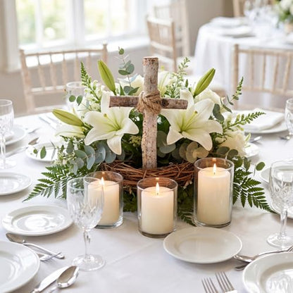 Yerliker 12 Set White Birch Wooden Rustic Cross Centerpieces Bulk 6" x 4" Rustic Cross Table Decor with Jute Rope for Plate, Christian Baptism Wedding Church Home Decorations
