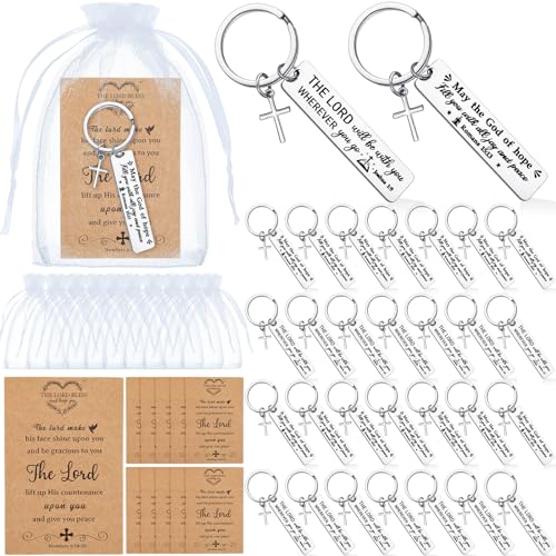 Siifert 50 Set Christian Cross Keychains Bulk Christian Keychain Bible Verse Religious Prayer Gifts for Women Men - color: Strip Style