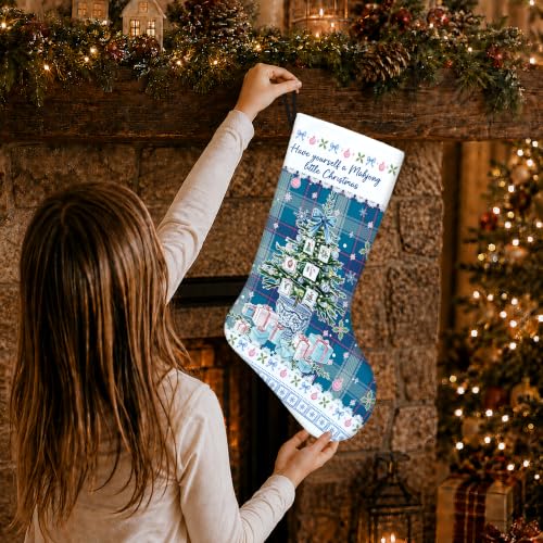 Blue Plaid Chinoiserie Christmas Mahjong Stockings 16 Inch - color: Christmas14
