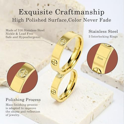 YCSLYW Ladies Stainless Steel Ring Love Friendship Ring Golden high polishing, low allergy Wedding Jewelry Valentine's Day Birthday Gift, 5-10 - color: Gold, size: 7