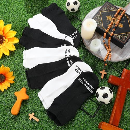 Janmercy 6 Pairs Christian Ankle Socks Fit Us Size 6-13 - color: Black and White