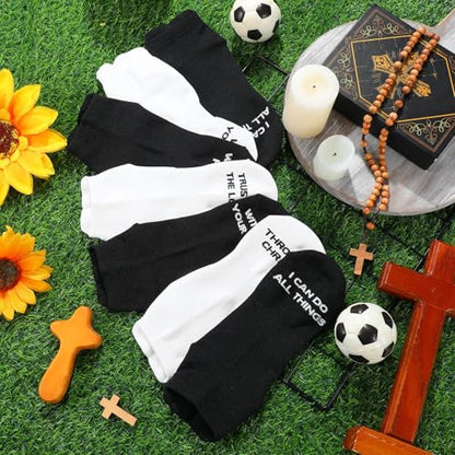 Janmercy 6 Pairs Christian Ankle Socks Fit Us Size 6-13 - color: Black and White