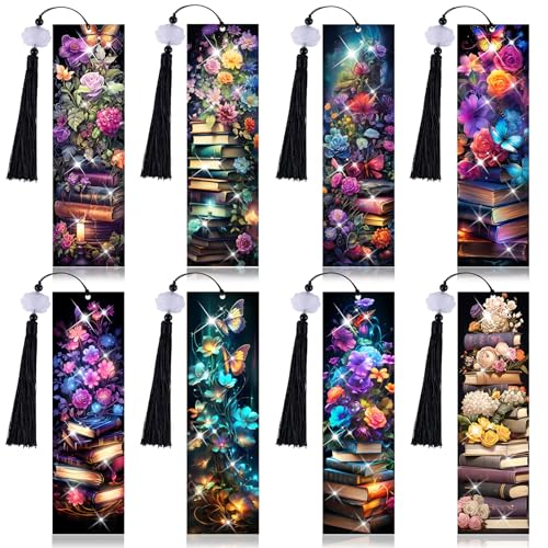 8 Pieces Christian Bible Verse Diamond Art Bookmarks 5d Christian Beaded Bookmark Acrylic Tassel Bookmark for DIY Making Beginners Adults Arts Craft Supplies (Book) - color: Book