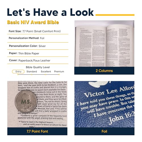 Personalized NIV Small Print Bible for Adults, Name Engraved, Standard Size - color: Blue, style: New International Version