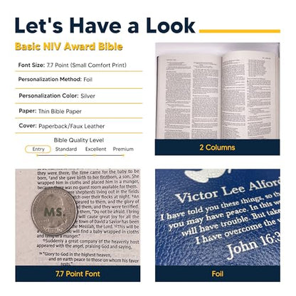 Personalized NIV Small Print Bible for Adults, Name Engraved, Standard Size - color: Blue, style: New International Version